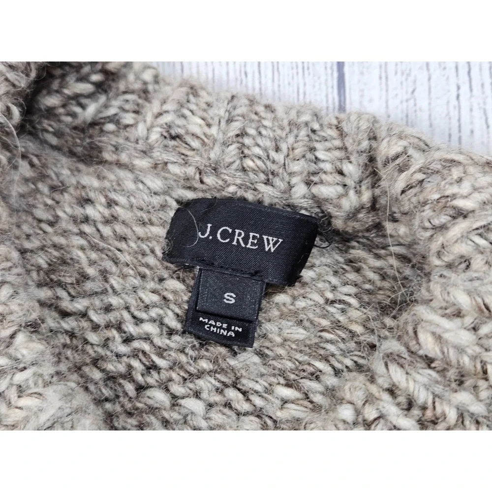 J. Crew Sweater Mens S Tan Brown Wool Alpaca Leather Shoulder Patch Crewneck